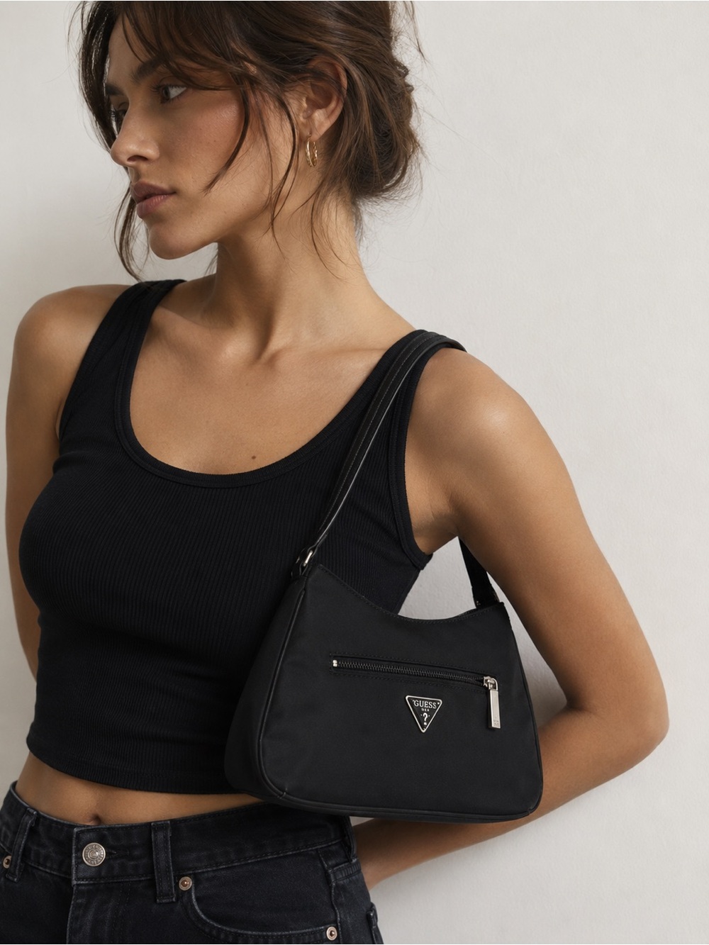 Guess Black Nylon Y2K Baguette Shoulder Bag Adjustable Strap